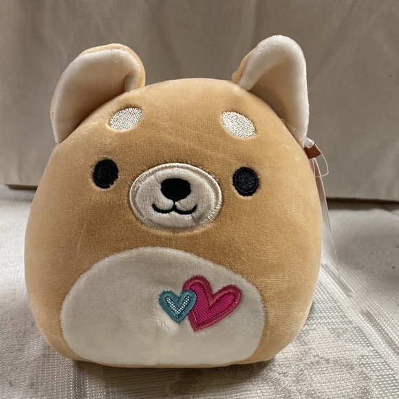 New Squishmallows Angie the Shiba Inu Dog Plush with Hearts on Her 5.5” NWT - Picture 8 of 8